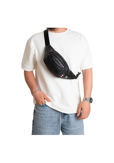 Newısh Polo Accessorıes Unisex Siyah Suya Dayanıklı Suni Vegan Deri Kulaklık Girişli Bel Ve Omuz Çantası Freebag Siyah