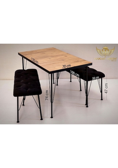 By Hakan Aşkın Metal Ayaklı 70x120 Cm Atlantik Çam Lux Masa Ve Bench Takımı 2024