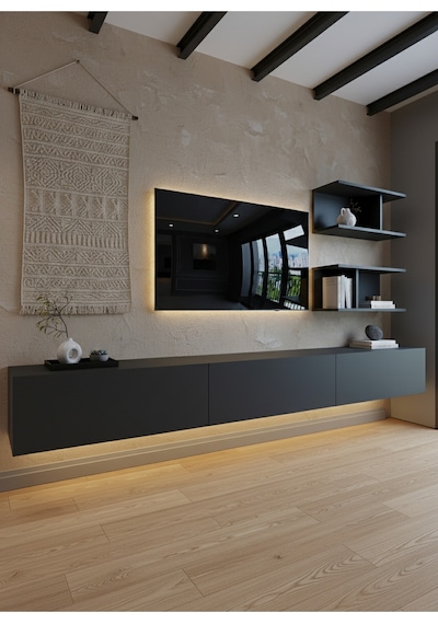 Resital Ledli Duvara Monte Tv Sehpası - Antrasit - W6012-4 Antrasit