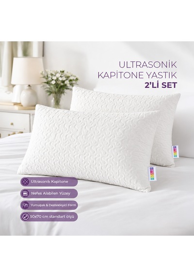 2'li Ultrasonik Kapitone Yastık - 800 Gram Beyaz