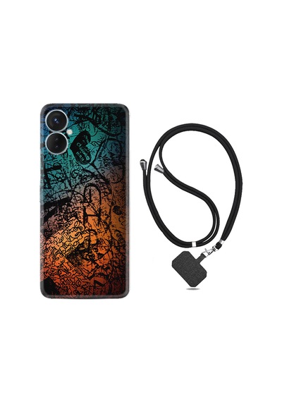 Tecno Spark 9 Pro Kılıf İpli Boyun Askılı Desenli Silikon İşaretler Tuval 1716