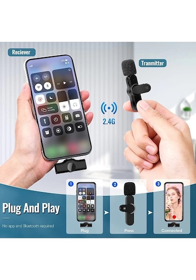 Lightning Girişli Apple Uyumlu iPhone Ikili Kablosuz Yaka Mikrofonu Youtube Facebook Tiktok Vlog