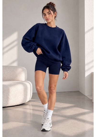 Bbbutikbasic Kadın Şardonlu 3 İplik Kısa Reglan Kol Sweatshirt My3535 Lacivert