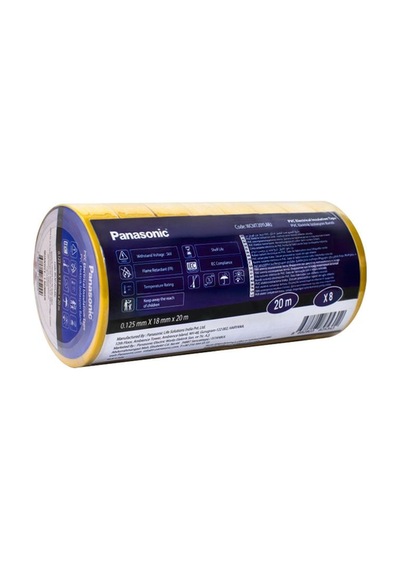 Panasonic Fr Pvc Elektrik İzolasyon Bandı Sarı 20m 1.80cm X 0,125mm - 8 Adet
