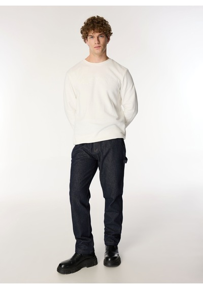 Mustang Beyaz Erkek Bisiklet Relaxed Baskılı Sweatshirt M4wm-swt-1819 Ekru