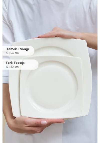 Karaca  Square Bone Mensa 53 Parça 12 Kişilik Yemek Takımı Beyaz