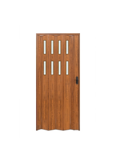 Faran Dekorasyon 145 x 215 Ceviz Renk Camlı Pvc Akordiyon Katlanır Kapı - FRNAKMODEL-65
