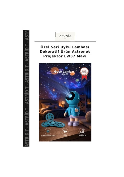 Özel Seri Uyku Lambası Dekoratif Ürün Astronot Projektör Lw37 Mavi Çok Renkli