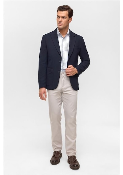 Süvari Lacivert Slim Desenli Mono Yaka 6 Drop Ceket Lacivert