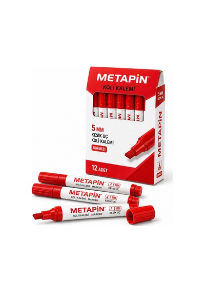 Metapin 5 Mm Kırmızı Kesik Uç Koli Kalemi 12 Adet Kalın Uçlu Marker Koli Markörü Ambalaj İşaretleme