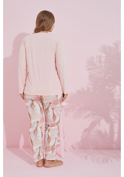 Siyah İnci Pamuklu Curve Büyük Beden Battal Boy Örme Pijama Takım24240729 Somon