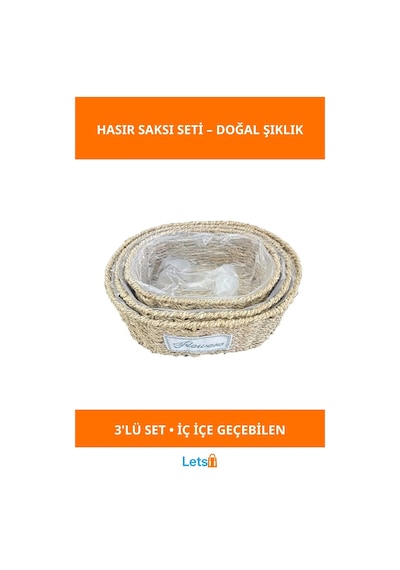 Oval Doğal Hasır Saksı 3 Farklı Boyutla Şık Bitki Dekoru 1 Adet