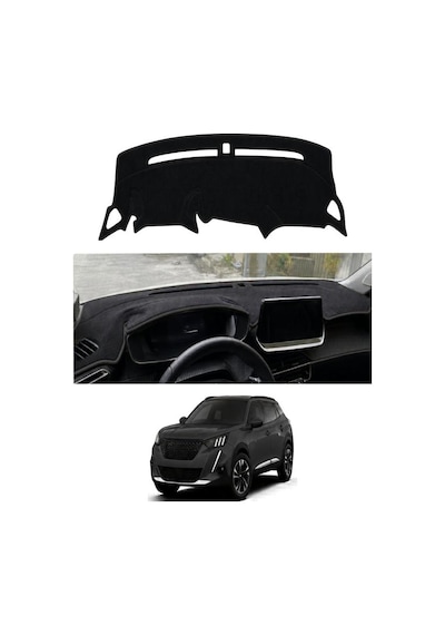 Peugeot - 2008 2013+ Uyumlu Torpido Koruma Kılıfı - Siyah Şeritli
