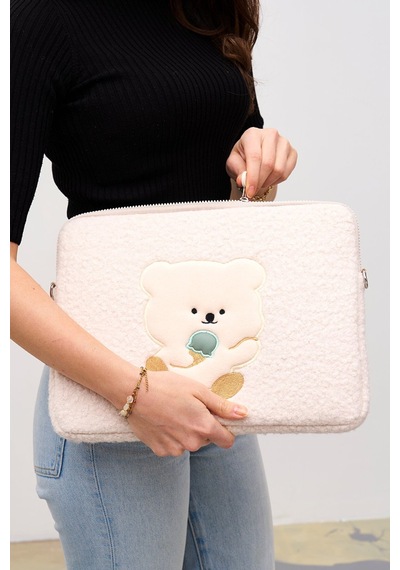 Mussen Teddy Bear Laptop Kılıfı 13" & 14" İnç Uyumlu Bej