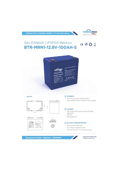 Tommatech Abs+pc Kasa 12.8v 100ah Lfp Marine Batarya