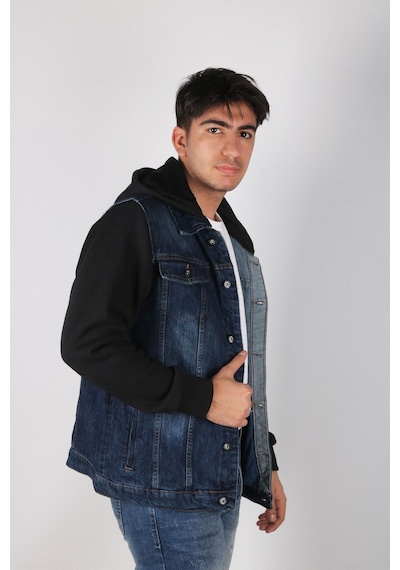 Vikings Jeans Erkek Kot Ceket Kot Mont Denim Koyu Mavi