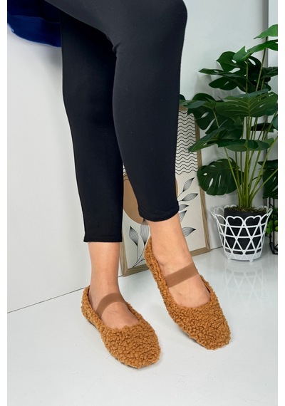 Günlük Kadın Babet Lastikli Alçak Topuklu Tırtıklı Taban Peluş Hafif Oval Burunlu Ayakkabı 345 Taba Günlük Kadın Babet Lastikli Alçak Topuklu Tırtıklı Taban Peluş Hafif Oval Burunlu Ayakkabı 345 Taba