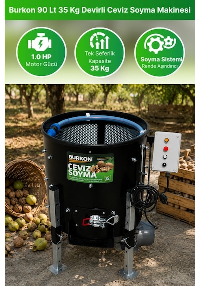 Burkon 90 Lt 35 Kg Devir Ayarlı Ceviz Soyma Makinesi -
