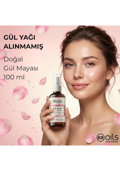 Saf Gül Suyu - 100% Pure Rose Water 100 Ml - Doğal Gül Mayası Hidrolatı - Canlandırıcı Ve Nemlendirici Yüz Toniği Cam Şişe Ve Sprey