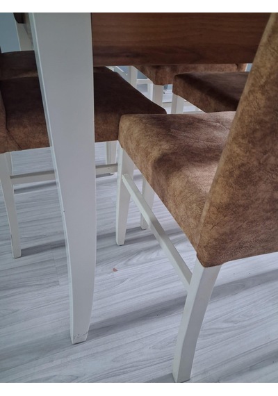 Masa Sandalye Mizan 90656 Ceviz Tabla Kırık Beyaz Ayak 6 Adet Sandalye Ahşap  -  Beyaz