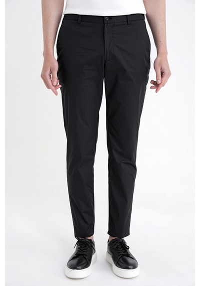 Comfort Fit Yan Cep Beli Lastikli %97 Pamuk Siyah Pantolon P 1214