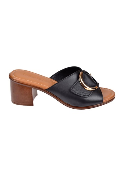 Castle Black Hakiki Deri 6 Cm Topuklu Kadın Terlik Cb-4576 Siyah