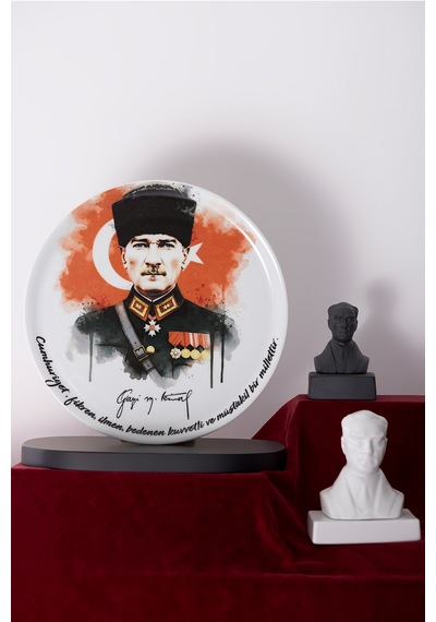Kütahya Porselen Atatürk Duvar Tabağı Siyah