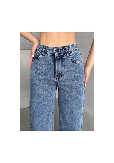 Kene Jeans Kadın Taş Yıkama Bol Paça Wide Leg Jeans Kot Pantolon Taş Yıkama