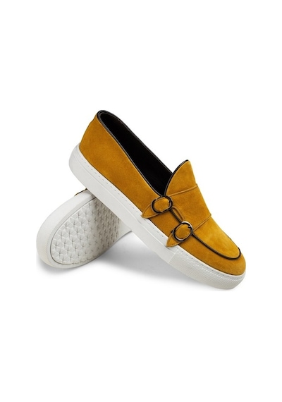 Deery Hakiki Süet Sarı Çift Tokalı Erkek Sneaker-Sarı