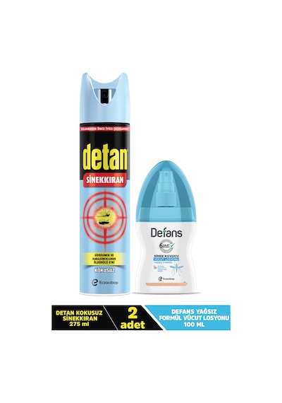 Detan Kokusuz Sinekkıran 2 x 275 ML + Defans Sinek Kovucu Vücut Losyonu 100 ML