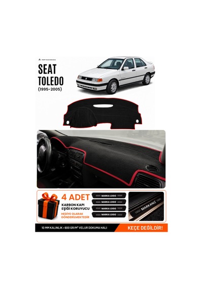 Seat Toledo 1995-2005 Uyumlu Torpido Örtüsü, Torpido Kılıfı - Siyah Kırmızı