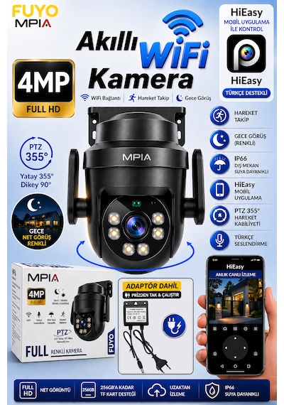 Mpia Fuyo Wifi 4mp Fullhd Ptz Akıllı Güvenlik Kamerası Hieasy Gece Görüş Sesli Kişi Takibi + 12v Adaptör Mpia Fuyo Wifi 4mp Fullhd Ptz Akıllı Güvenlik Kamerası Hieasy Gece Görüş Sesli Kişi Takibi + 12v Adaptör