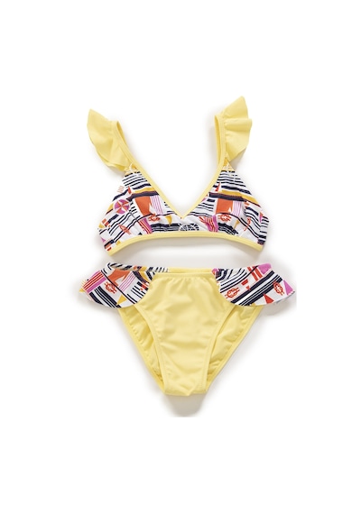 Endeep Kız Çocuk Desenli Volanlı Açık Sarı Bikini Takımı Çok Renkli