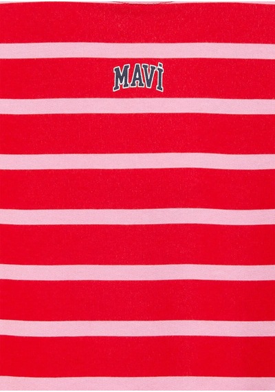 Mavi Çizgili Kırmızı Kız Çocuk Sweatshirt M7s10038-88044
