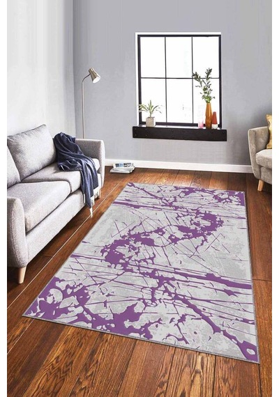 Mor Vintage Kaymaz Tabanlı Makinede Yıkanabilir Halı Ef004n11