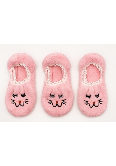 Ozzy Socks Kadın Pembe Kedi Desenli Uyku Patik Çorap 3'lü Paket Pembe2
