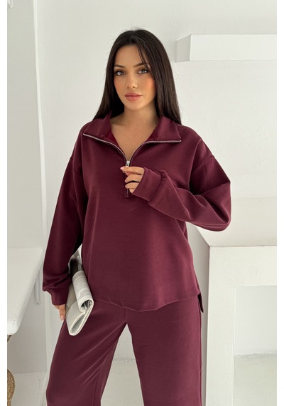 Balenbi Premium Modal Kumaş Fermuarlı Yaka Kadın Takım 1153 Bordo