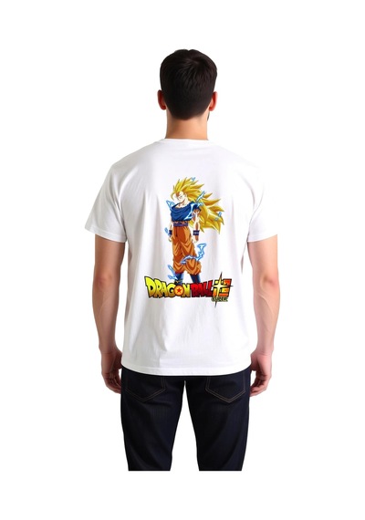 Paybuy Erkek Anime Karakteri Baskılı Pamuklu Tişört Spiky Saçlı Kahraman Beyaz