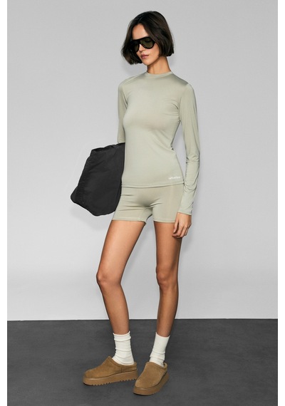Urban Beat Runles Kadın Baskı Detaylı Slim Fit Sporcu Kısa Taş Rengi Tayt Taş