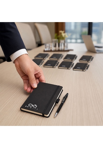 Logonuza Özel 10 Adet 923-914 9 X 14 Termo Deri Defter Ve Touch Pen Kurumsal Hediye Seti Siyah