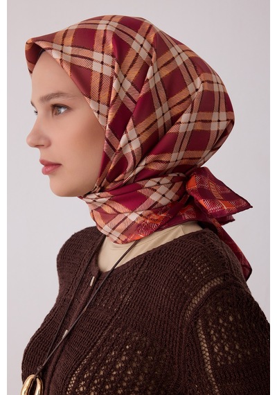 Belli Geometrik Desen %100 Twill İpek Eşarp Be21 Kırmızı