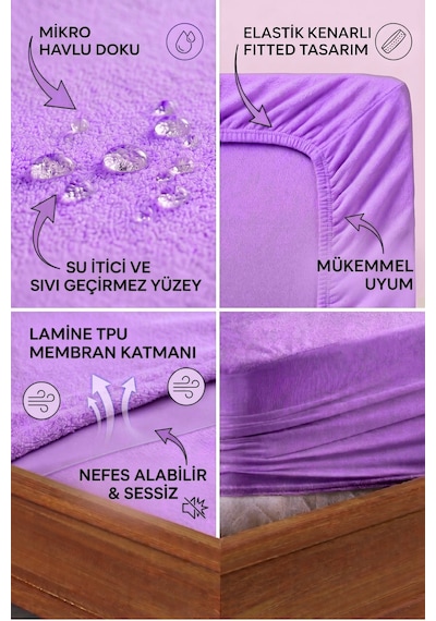 Formeya Lila Mikro Fitted Sıvı Geçirmez Yatak Koruyucu Alez Lila