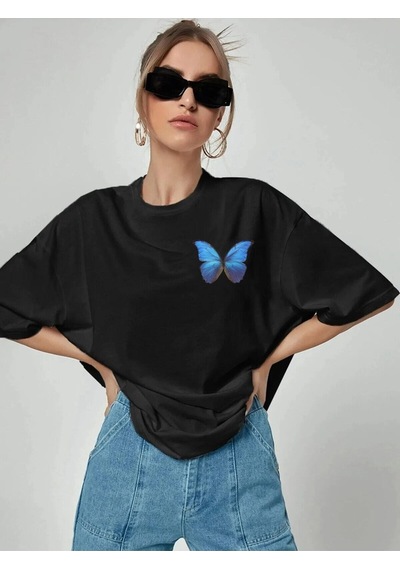 Startmore Unisex Balance Baskılı Oversize Boyfriend T-shirt Siyah