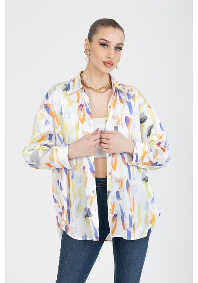Pera Moda Oversize Saten Gömlek Mor