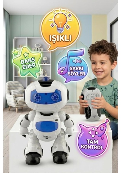 Uzaktan Kumandalı 7 Fonksiyonlu Işıklı Sesli Müzikli 360 Derece Dönebilen Oyuncak Robot