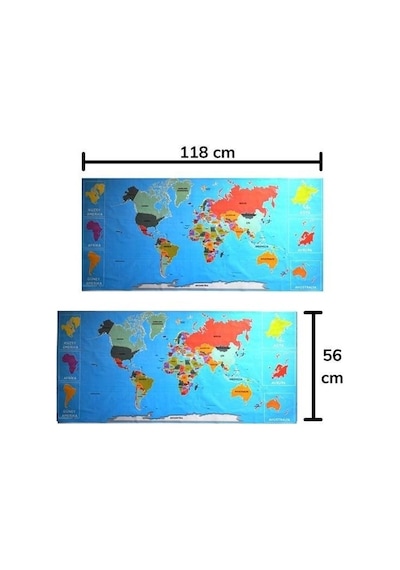 Durukar Renkli Atlas Dünya Haritası Manyetik Yapıştırıcı Gerektirmeyen Duvar Stickerı 118 Cm 56 C