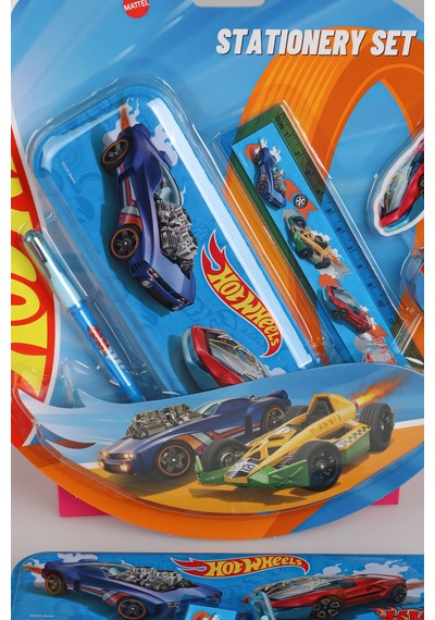 X Dekomus Lisanslı Hotwheels Özel Tasarımlı 5'li Kırtasiye Seti Metal Kalem Kutusu,cetvel,kalem Açık Gri