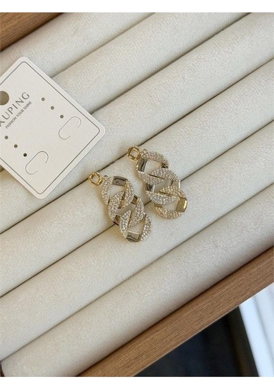 Taşlı Küpe - Altın Açık Gold 08724488