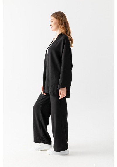 Zen Elegance Kadın Kimono Takım - Geniş Paça Keten Dokulu Alt Üst Yazlık Kadın Takım Siyah Zen Elegance Kadın Kimono Takım - Geniş Paça Keten Dokulu Alt Üst Yazlık Kadın Takım Siyah