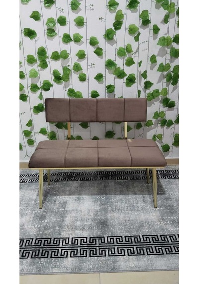 Özcan Metal Metal Ayaklı Metal Kasalı Sırtlı Gold Mutfak Salon Antre Yatak Odası Puf Bank Oturak Bench Kahverengi